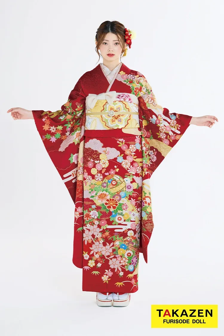 プレミアム古典 吉澤織物/最高級金彩手描友禅 赤 鞠柄 上品な振袖 清楚