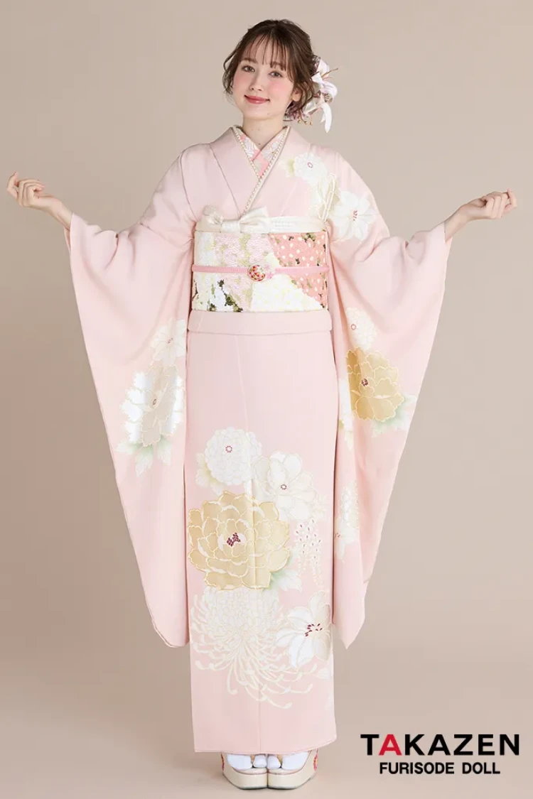 正統派古典 ピンク/淡い色 牡丹柄 吉澤織物/最高級金彩手描友禅