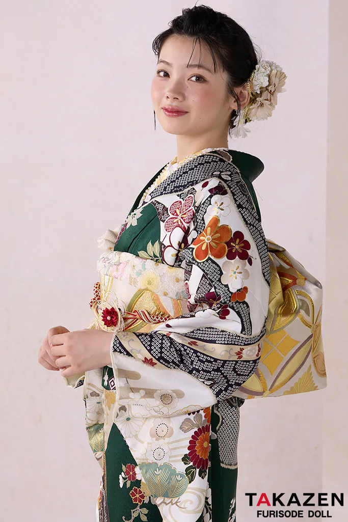 正統派古典 緑 牡丹柄/貝桶柄 金彩金駒刺繍京友禅 おしとやか 綺麗