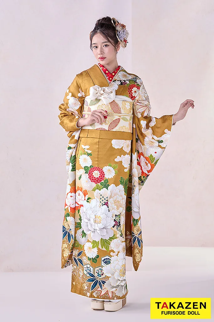 406z39☆振袖 高身長な方にも 金駒刺繍 地紋 金彩 成人式 結婚式☆美品