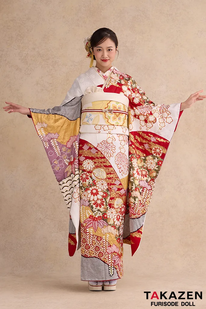 振袖フルセット(7点)・成人式・古典柄・作家物・落款入り・金銀彩加工・