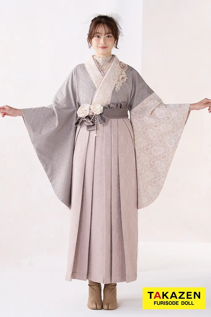 くすみカラーガーリー グレー/ニュアンスカラー 立体花 レース生地 人