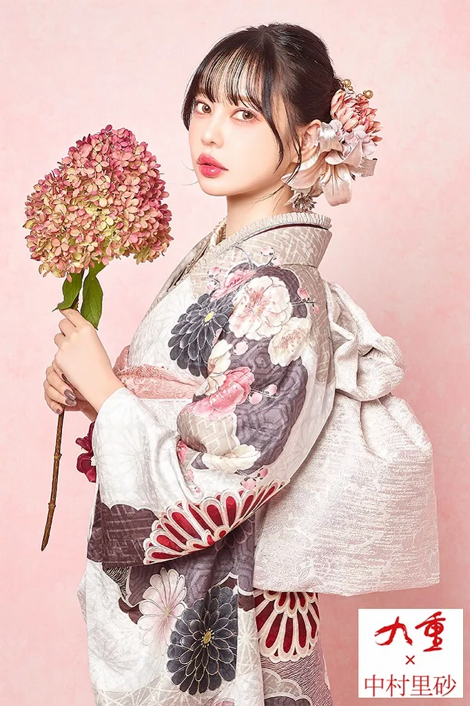 九重×中村里砂 アイボリー/ニュアンスカラー 菊柄 かわいい レトロ古典