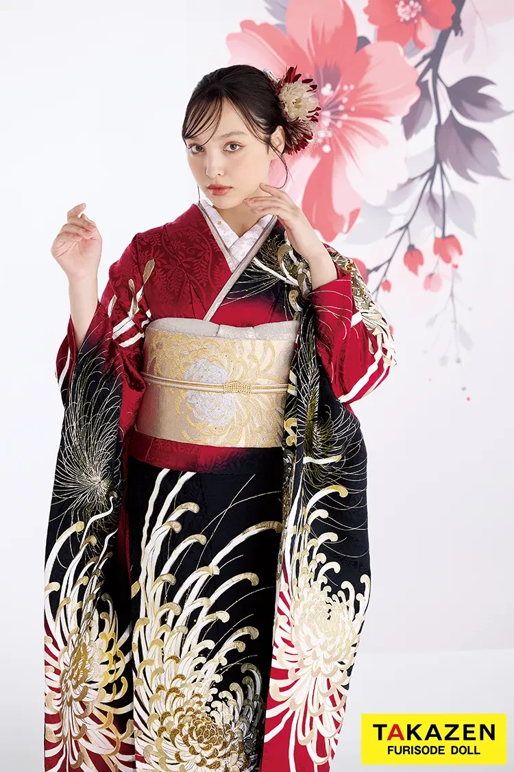 粋古典 緑/金/グリーン 鶴柄/針松柄 金彩京友禅 かっこいい振袖 大人っ