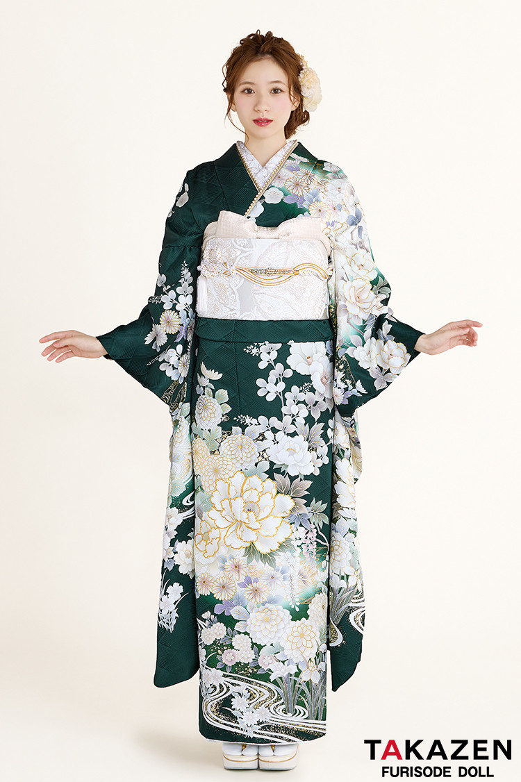 正統派古典 白地/赤 鶴柄/波模様 清楚 おめでたい きれい 大人っぽい