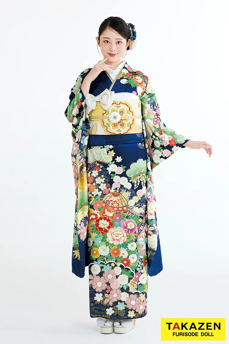 最高級古典柄振袖 吉澤織物/吾妻徳穂 黄色/ピンク 御所車柄/雲取り