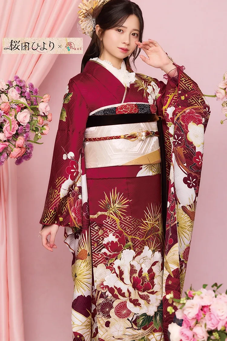 桜田ひよりブランド振袖 正統派古典 エンジ 豪華 上品 大人っぽい