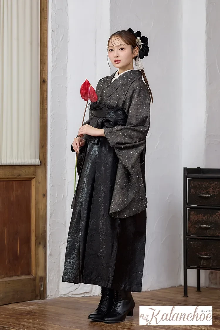 ヴィンテージスタイル袴 デニム生地 黒 おしゃれ スタイリッシュ