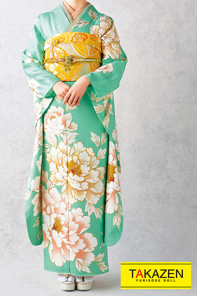 正統派古典 ミントグリーン/クリーム/グリーン(黄緑色)/淡い色 牡丹柄