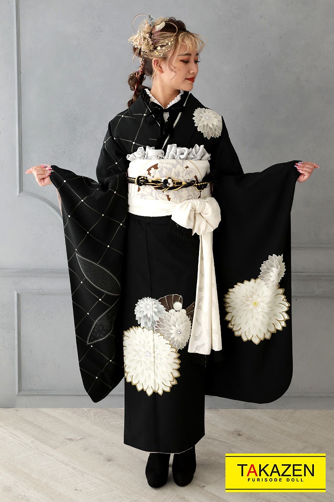 成人式 豪華振袖 レトロ振袖 黒 振袖のみ 着物 おおやまの振袖 /黒色