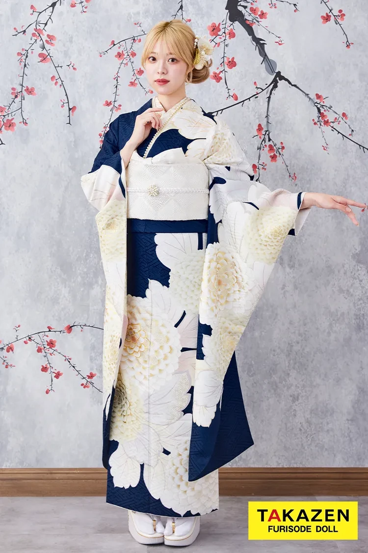 激安お得！正統派古典 青/紺/白 菊柄/大柄 シンプル 清楚 かわいい古典