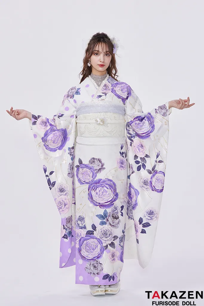 ヘップバーン 薄紫/白 バラ柄/リボン柄 セレブ キラキラスワロフスキー