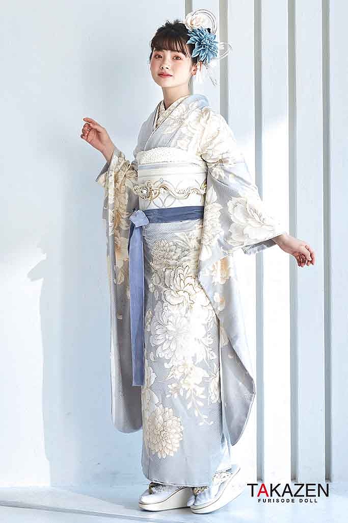 くすみカラー古典 くすみブルー(水色)/アイスブルー/淡色 牡丹柄 大人