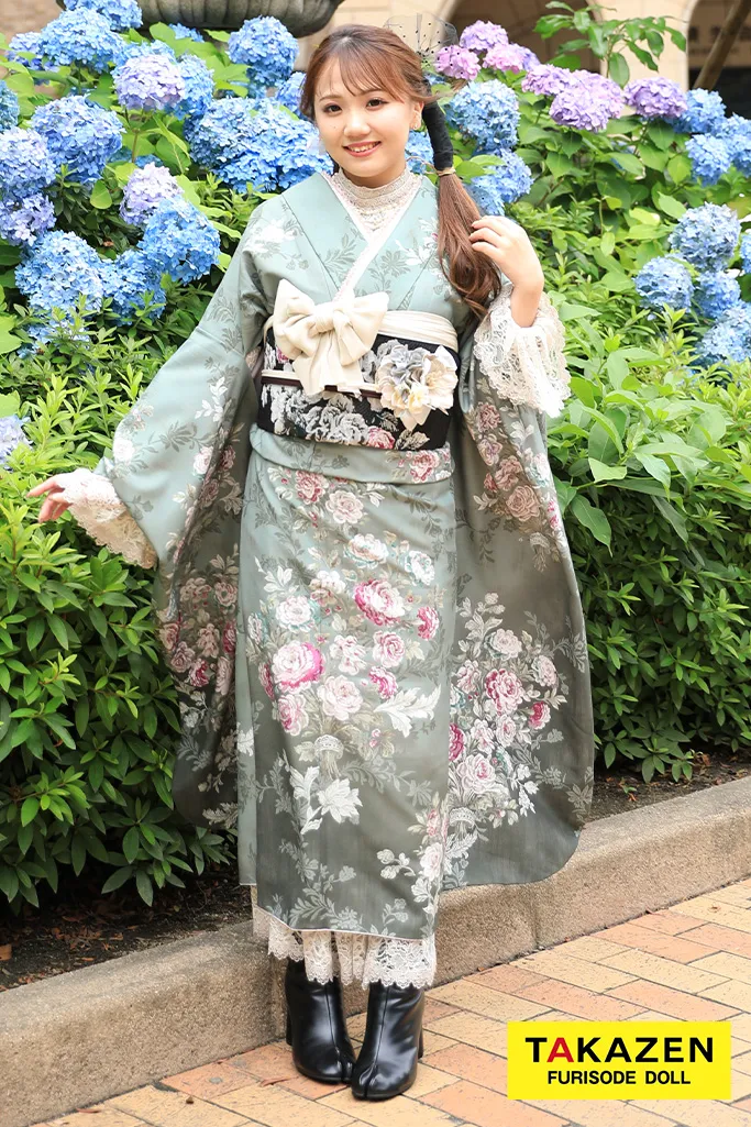 382 振袖フルセット 正絹 カーキ 茶 金彩 暈し染め 鈴乃屋 シック