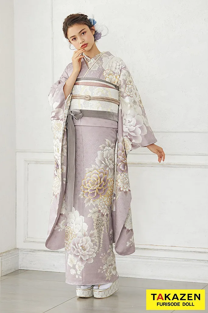 くすみカラー古典 薄い紫/淡色 牡丹柄 大人っぽい エレガント 透明感の