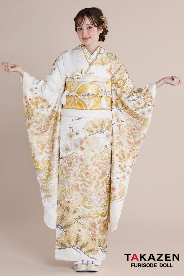 正統派古典 白金/ゴールド 牡丹柄 エレガント 綺麗 大人っぽい 無彩色