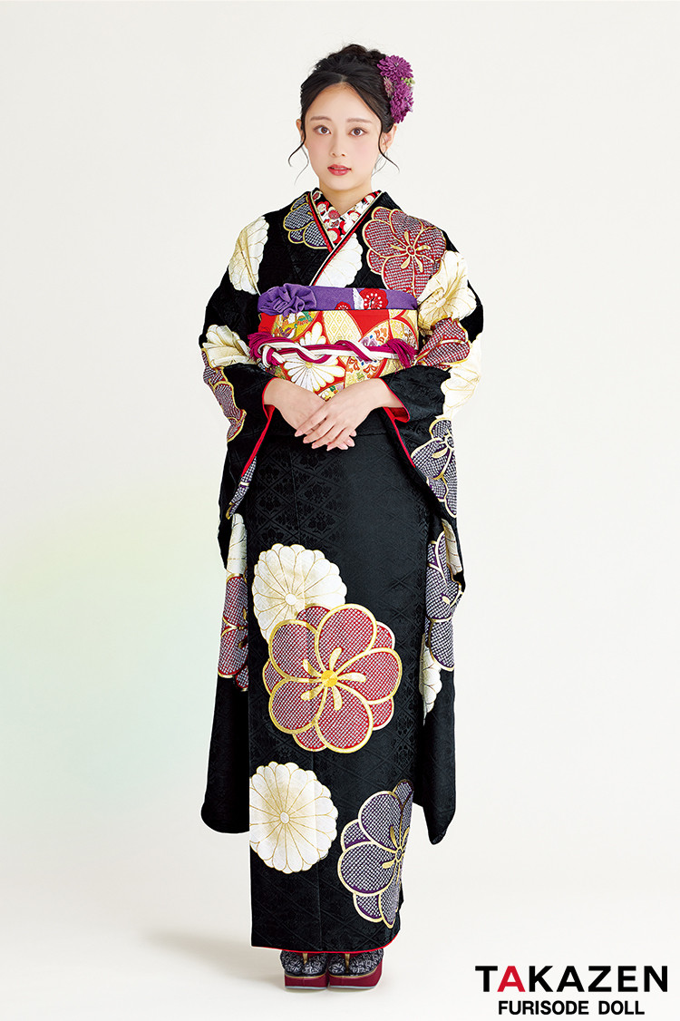 正統派古典 黒/赤/紫 ねじり梅柄/すっきり柄 シンプル 絞り風 シック