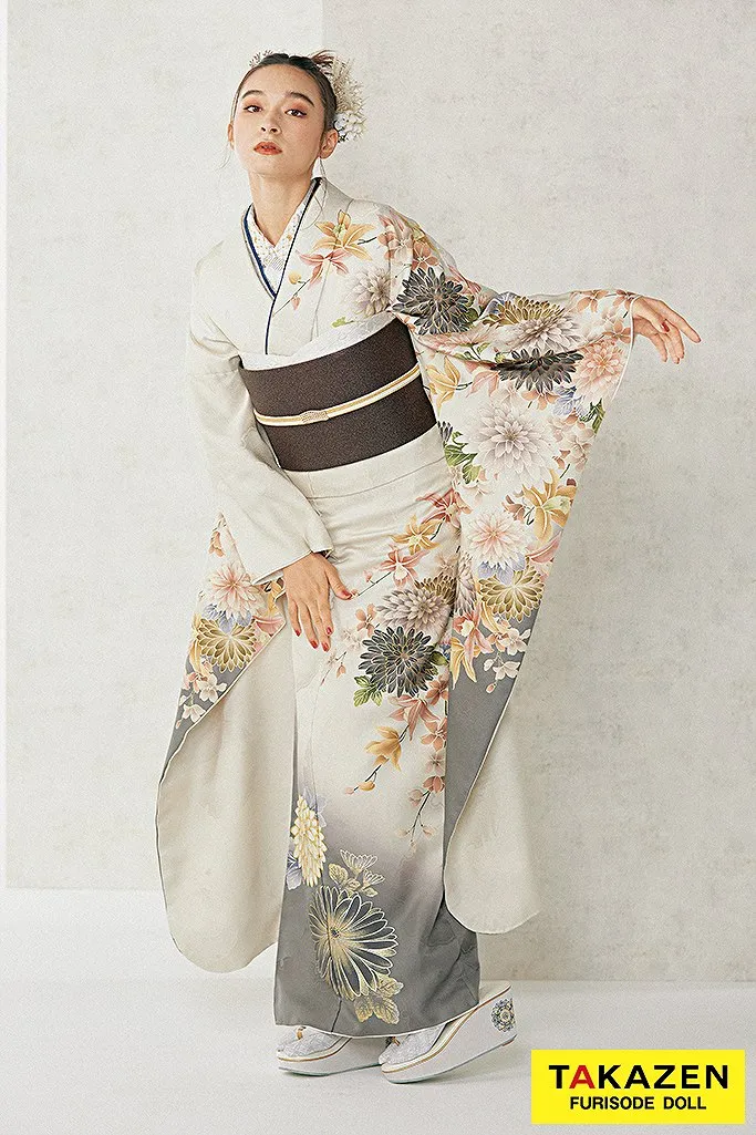 ☆最終値下げ☆ 成人式 振袖フルセット着物 黒白グラデーション バラ柄