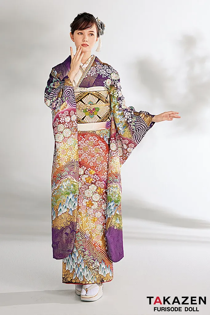 ブランド振袖 撫松庵 豪華 桜 牡丹 身丈174cm 撥水加工済