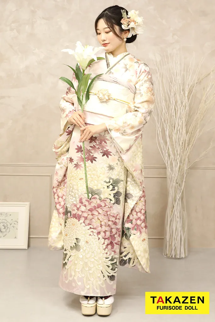 excite 振袖&袴フルセット クリームホワイト アイボリー 鳳凰 金駒