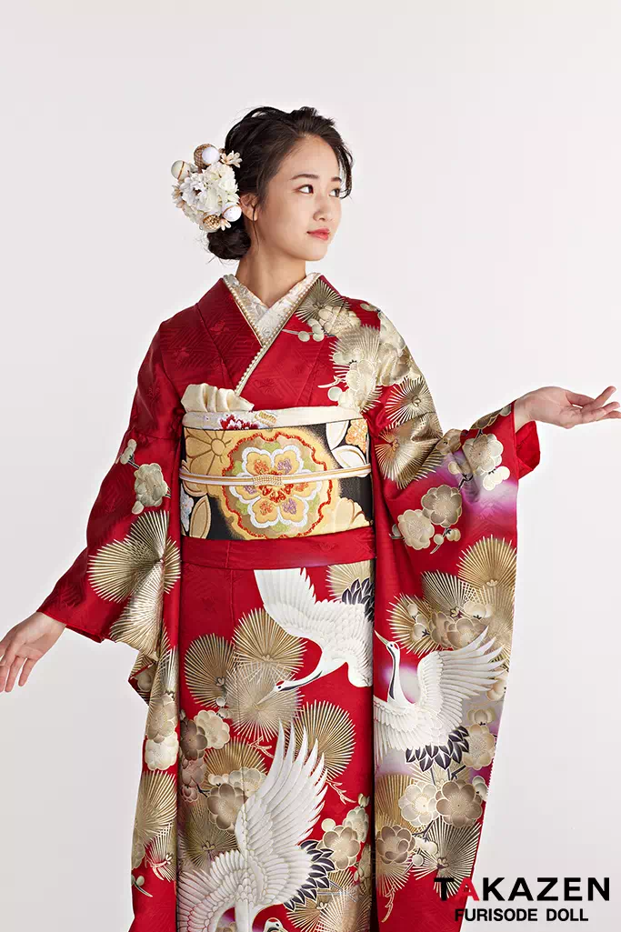 正統派古典 赤/金 鶴柄/針松柄 豪華 華やか 綺麗 クラシカル 金彩京