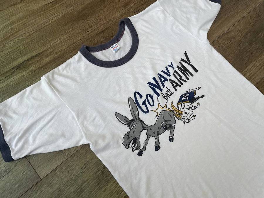 Vintage Champion】80's GO NAVY BEAT ARMY/リンガーTシャツ/80年代