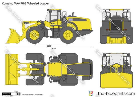 Komatsu WA470-8 Wheeled Loader vector drawing