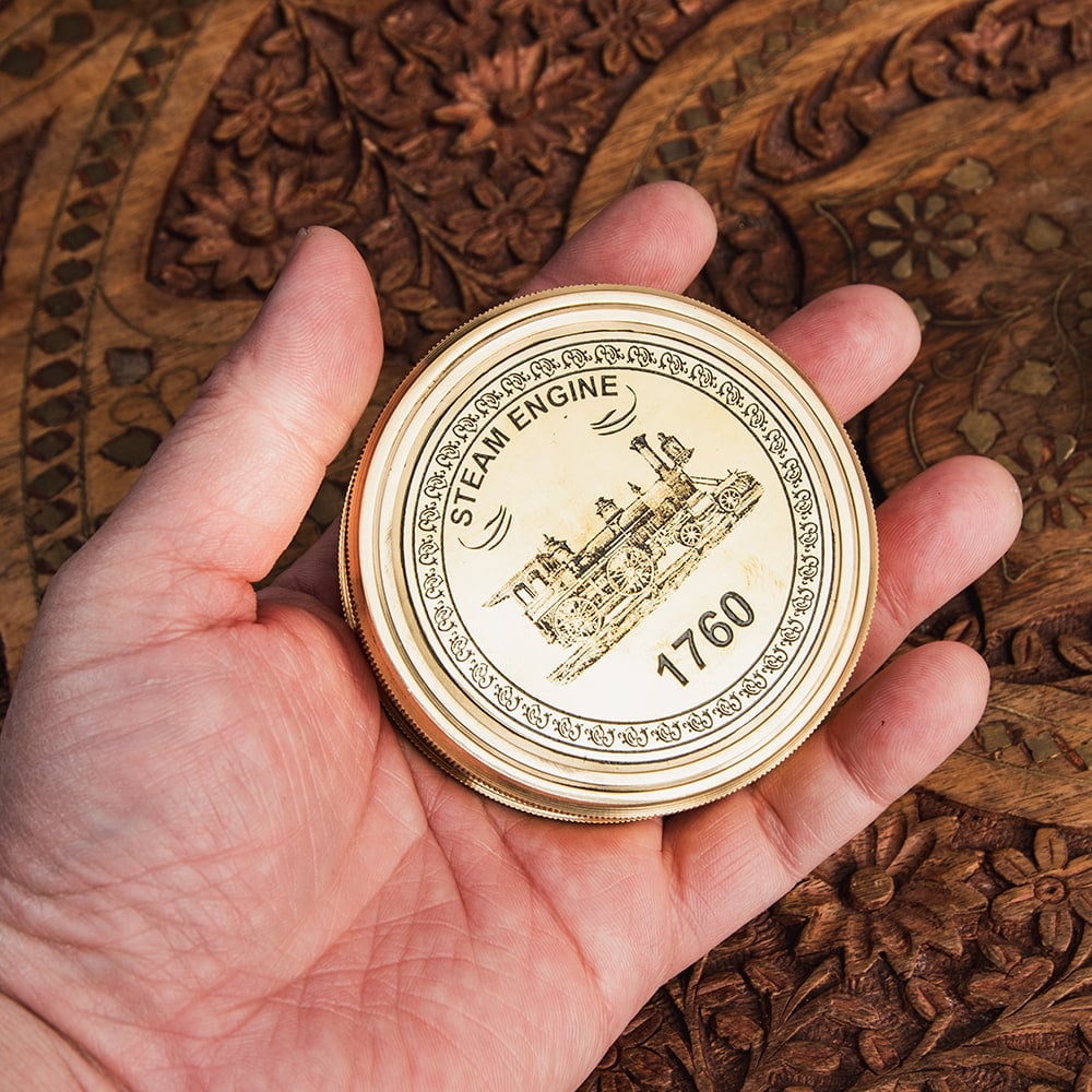 直径約7.6cm】大英帝国時代風 アンティークコンパス[蓋付き] - STEAM