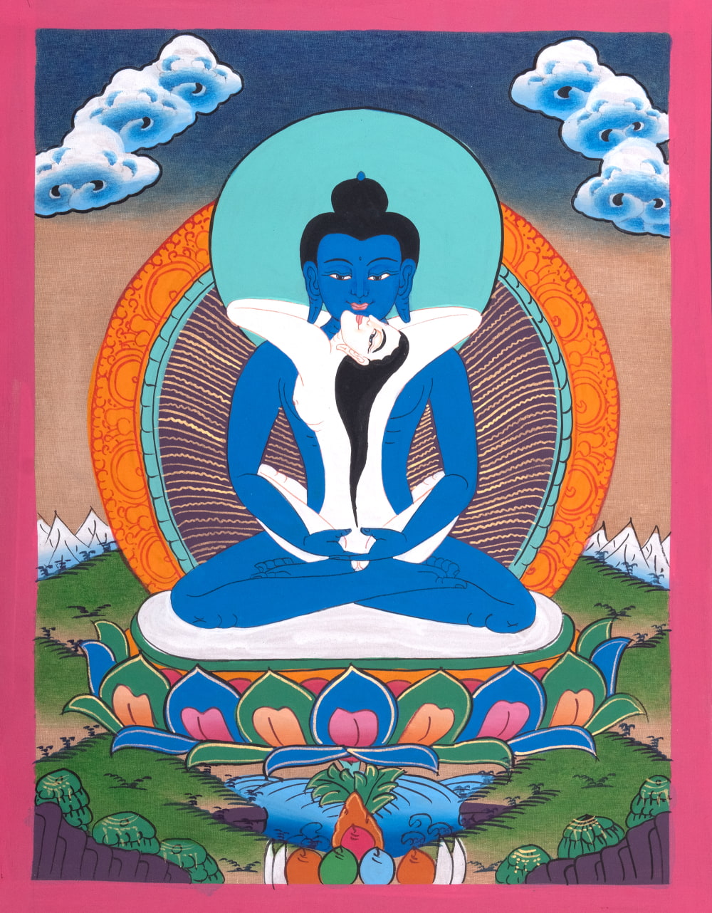 習作〕タンカ - 歓喜仏(ヤブユム像)[40cm x 30cm] の通販[送料無料