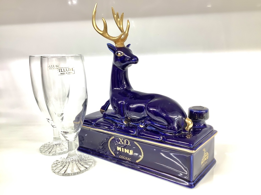◎45 未開栓 HINE XO ハイン 鹿 青陶器 700ml ROYAL BLUE リモージュ