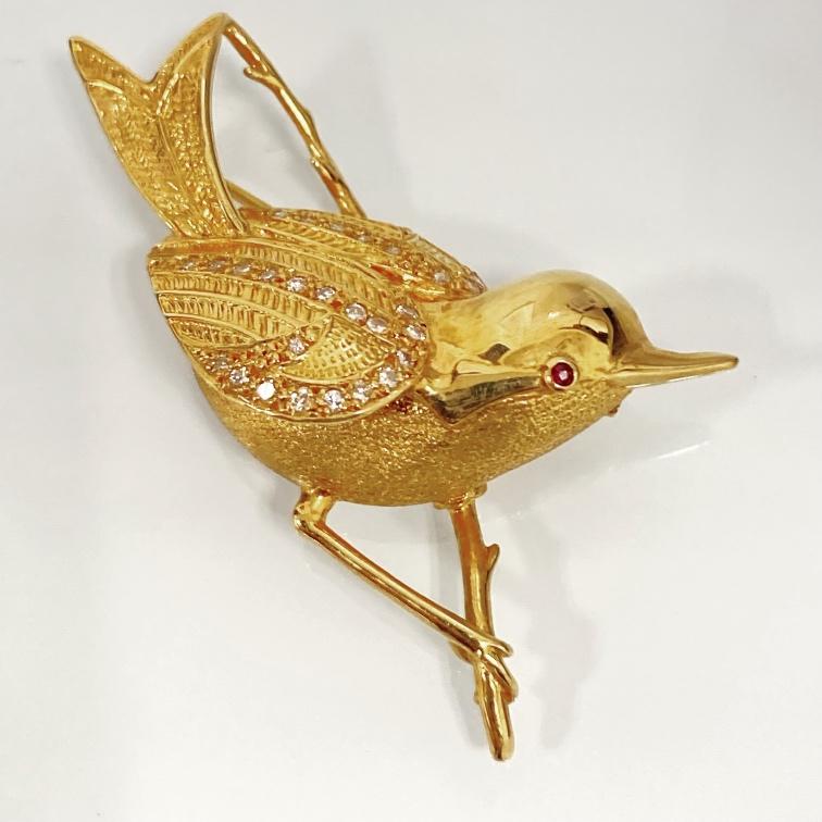 K18 鳥モチーフデザインブローチ