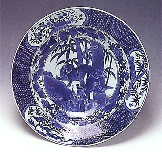 染付竹虎文大皿