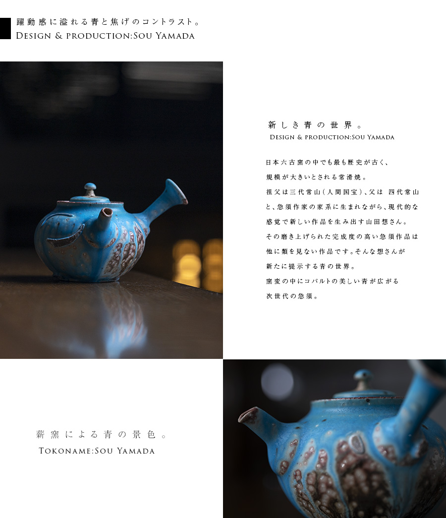 共箱付】青急須 (SOY-527) 作家「山田想」