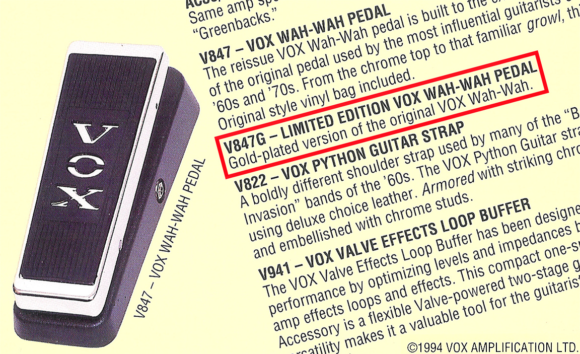 The VOX Showroom -- Vox V847G Limited Edition Gold Wah Wah Pedal