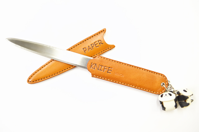 双子パンダ 動物 ペーパーナイフ・レターオープナー 本革製 VANCA