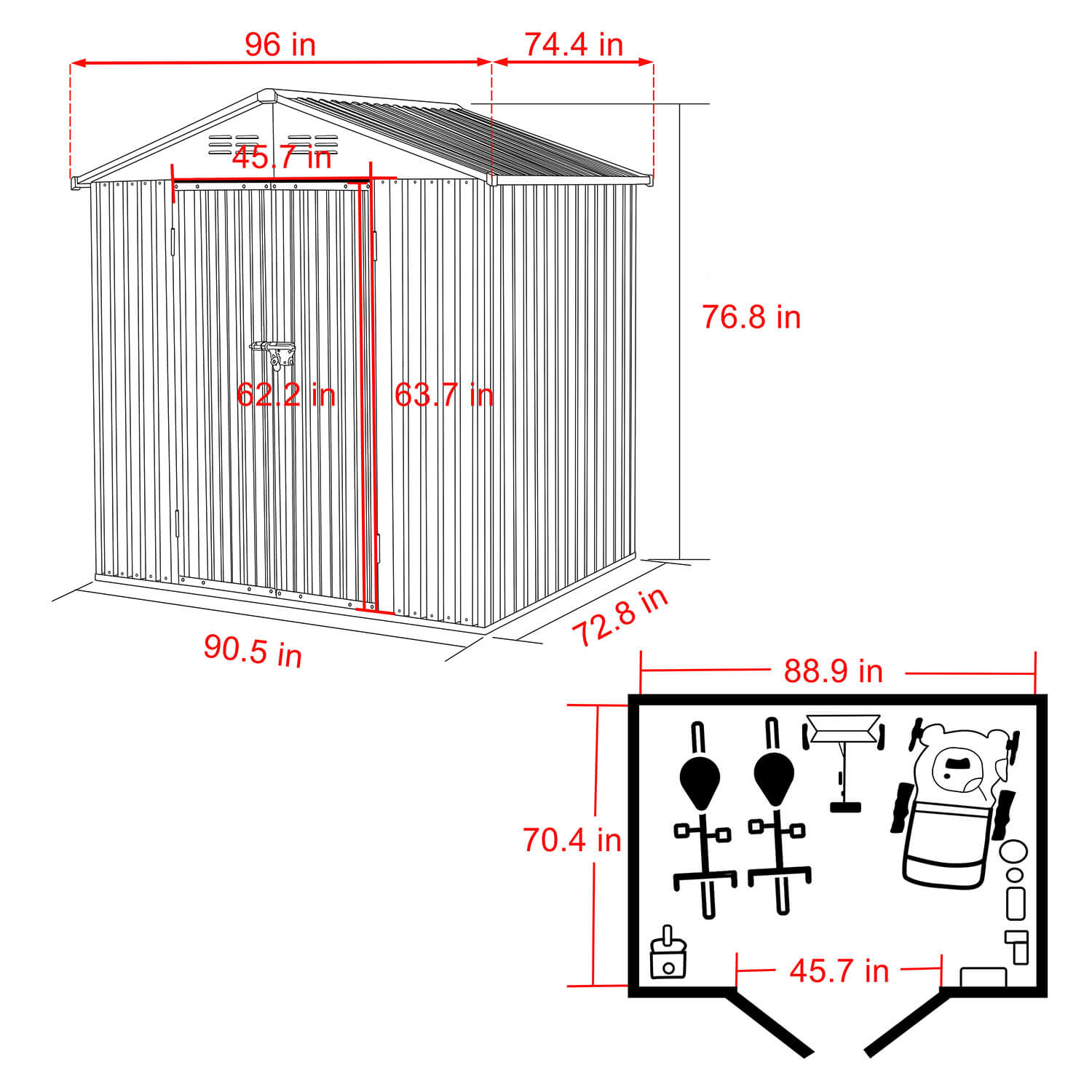 Small Metal Shed with Lockable Door, Air Vents for Lawn, Yard