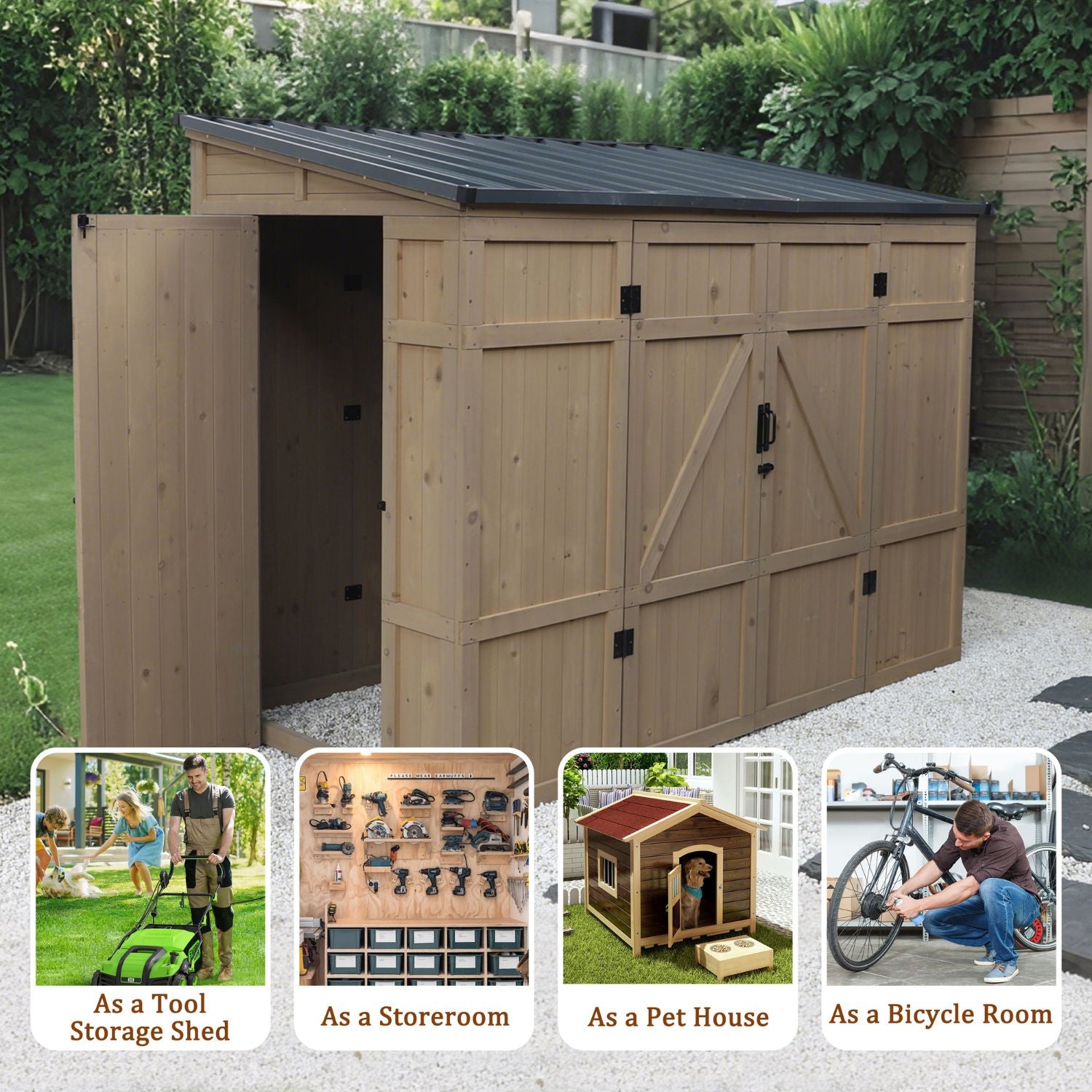 4x8 Wood Storage Shed with 2 Entrences and Metal Roof – Veikous