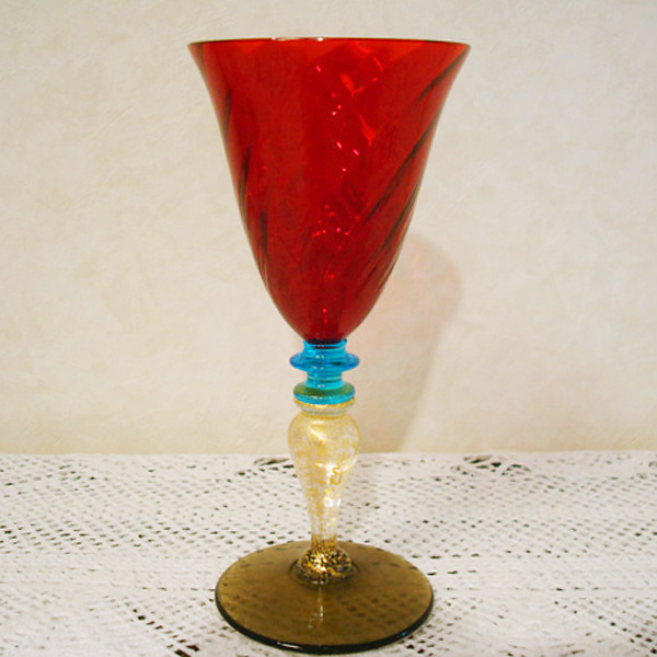 ヴェネツィアングラス 金彩 赤 ガラスベル／イタリア製 ベネチアン