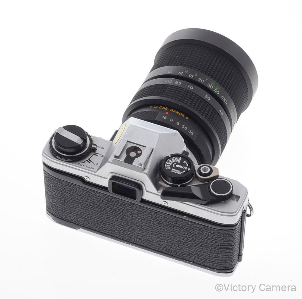 Olympus OM-10 OM10 Chrome 35mm Camera w/ 35-105mm Zoom Lens [EXC]