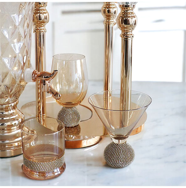 ヴィンテージ リモージュワイングラス 金粒 紫色の高脚グラス 金色装飾