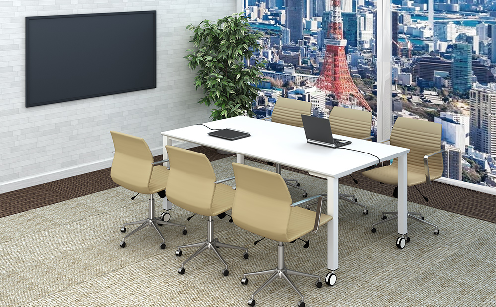 会議用テーブル ミーティングテーブル キャスター付き 幅1800×奥行900