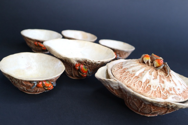 水月焼蓮蟹細工煎茶器｜骨董品買取よろず屋ありんす