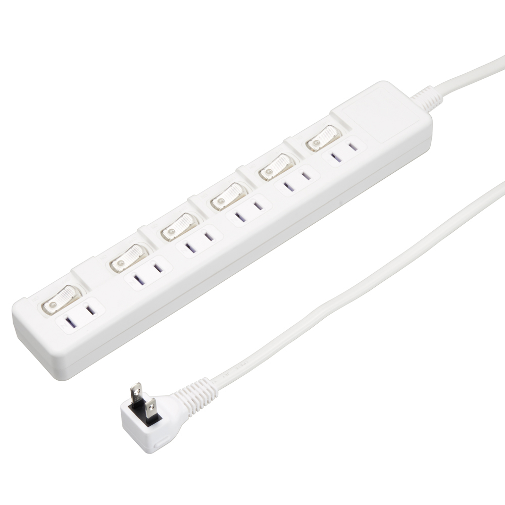 6個口節電タップ2mホワイト｜YAZAWA CORPORATION