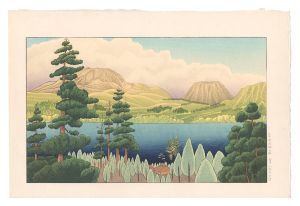 奥山儀八郎 豆名月、浅間牧場 木版画 大判 サイン入り 奥山儀八郎