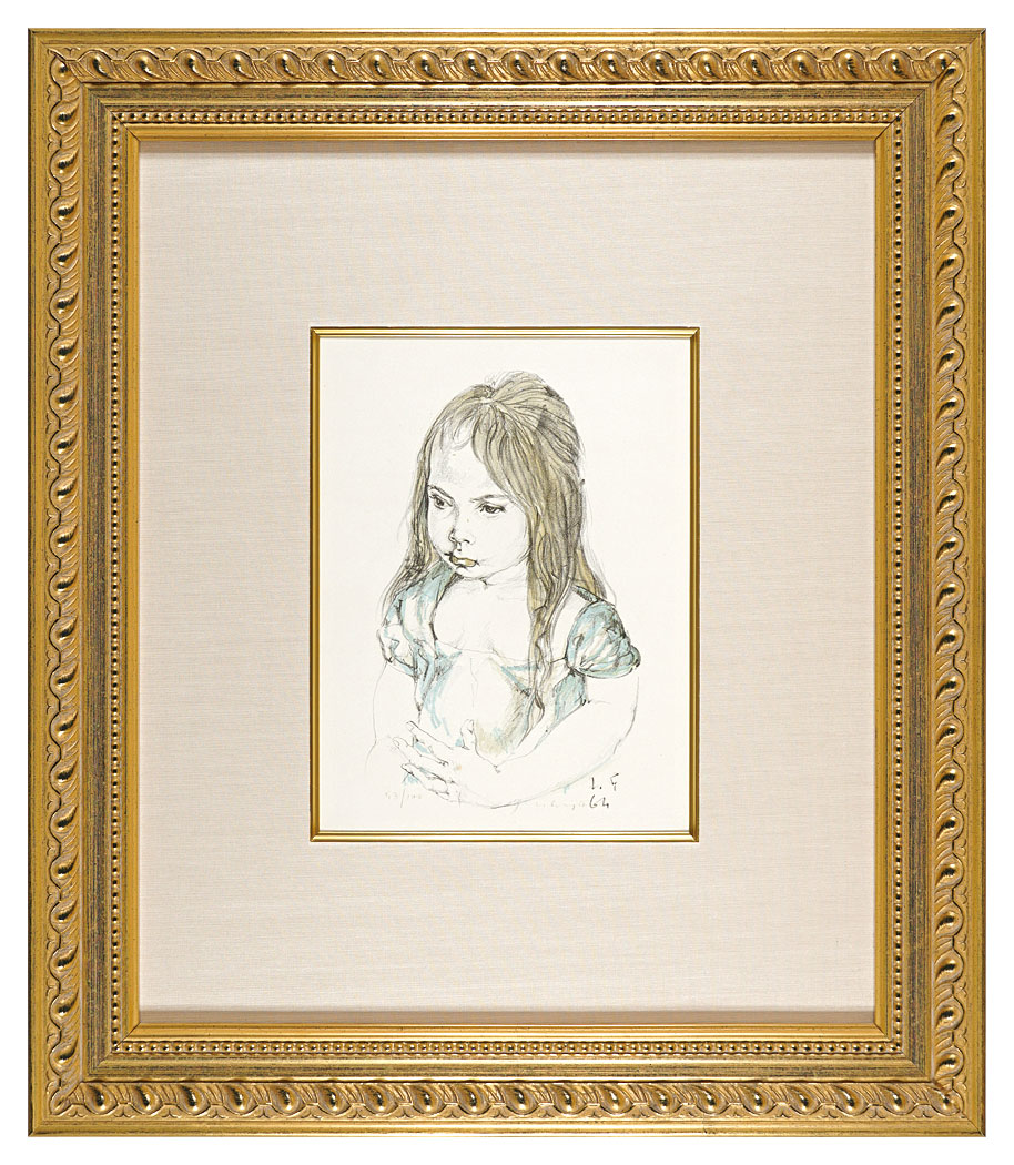 〓 藤田嗣治（レオナール・フジタ） 〓 肉筆鉛筆画 “髪を梳く少女