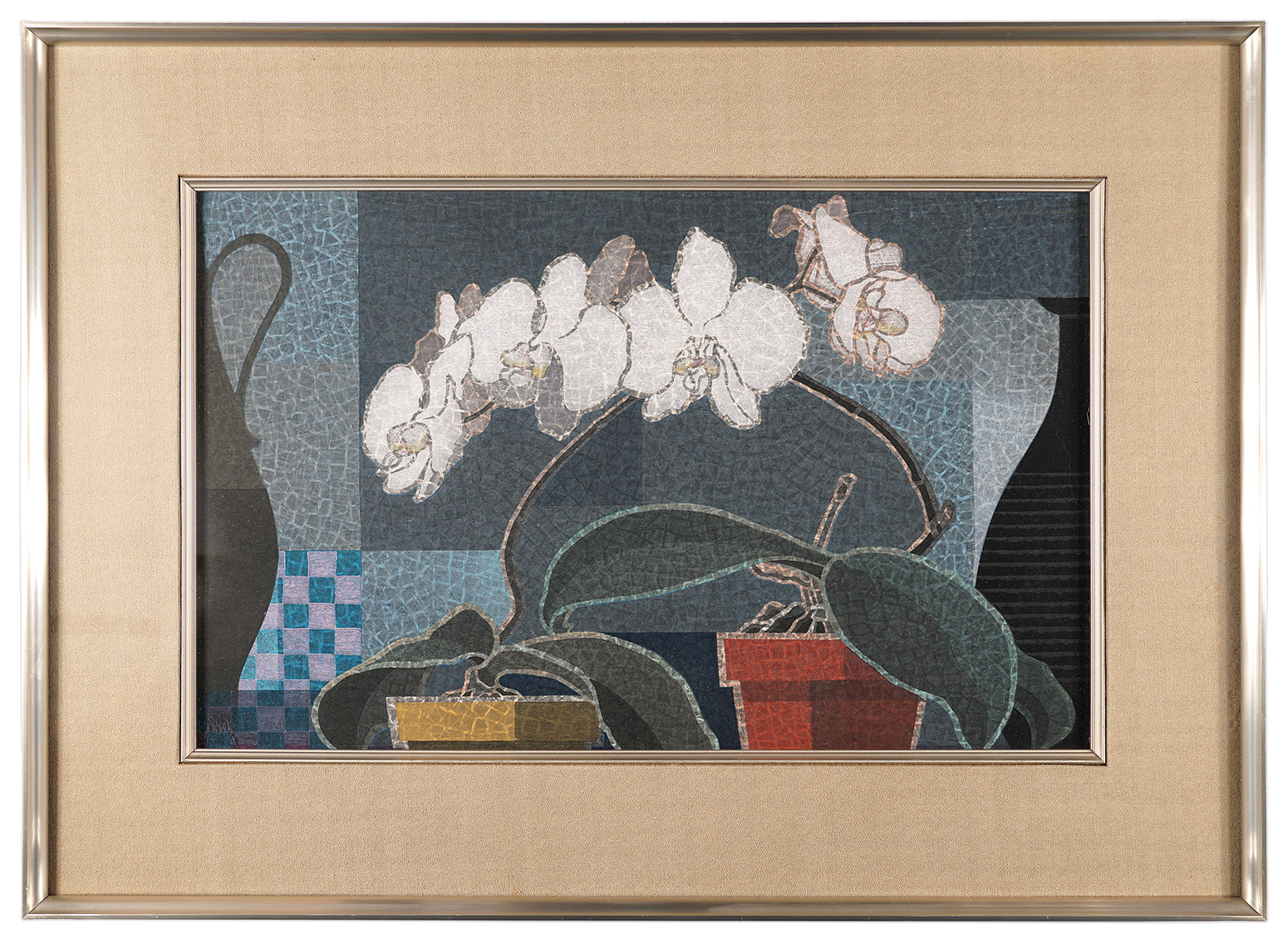 絵画作者？（胡蝶蘭と埴輪）62cm x 42cm 1980 6/120 絵画作者？（胡蝶