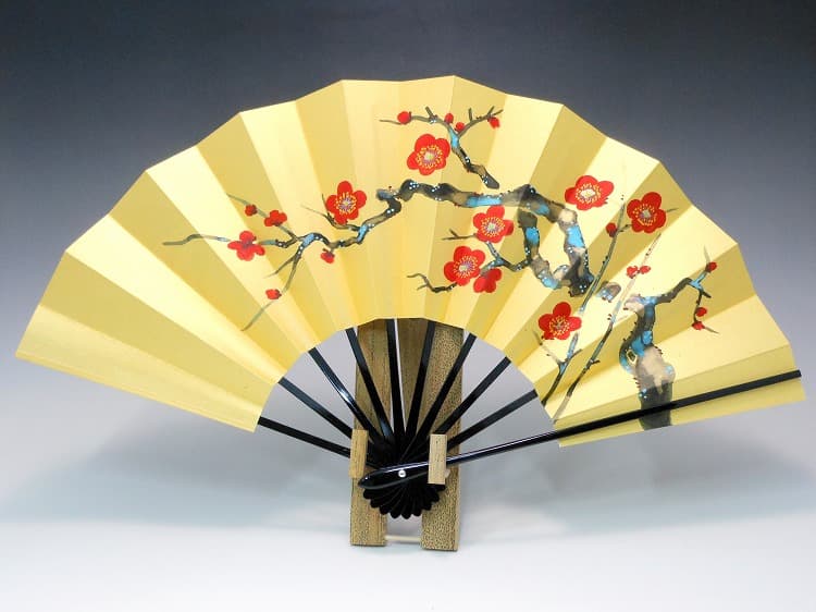 飾り扇子(舞扇形)ゴールド地 梅・竹 | 京都扇子の山武扇舗ネット通販