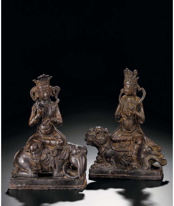 特注品 文殊菩薩 普賢菩薩仏銅器 鎮辟邪 開運 風水 招財 置物 工芸