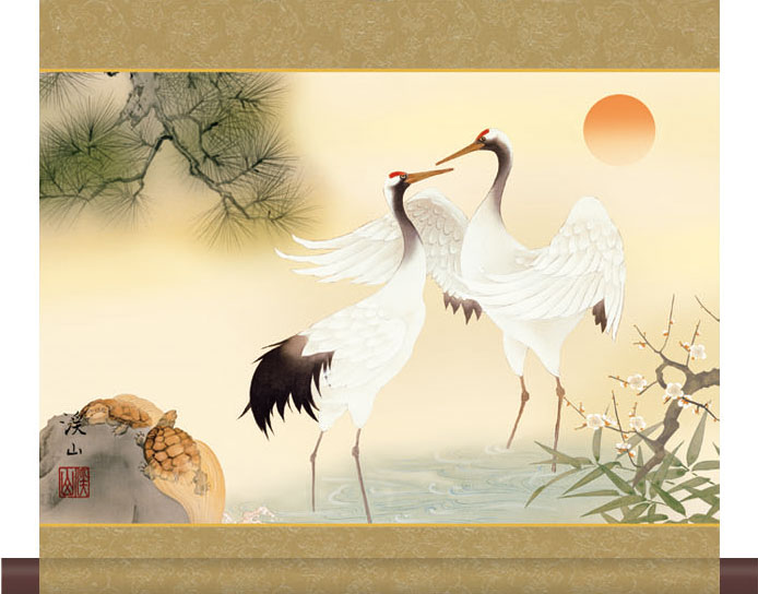 掛け軸 桂月 南天に雀 絹本 希少 軸装 茶道具 掛軸 美品 です。 掛け軸