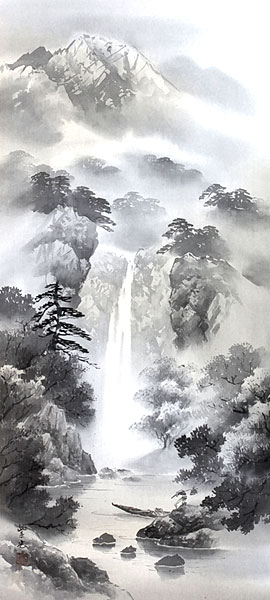 日本画 紫峰 水墨山水 掛軸K4